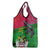 Saint Kitts and Nevis Apparel Grocery Bag with National Coat of Arms and Cannon Graphic in Red and Green Cultural Pattern Design - Wonder Print Shop
