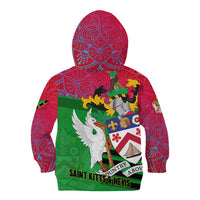 Saint Kitts and Nevis Apparel Kid Hoodie with National Coat of Arms and Cannon Graphic in Red and Green Cultural Pattern Design - Wonder Print Shop