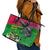 Saint Kitts and Nevis Apparel Leather Tote Bag with National Coat of Arms and Cannon Graphic in Red and Green Cultural Pattern Design - Wonder Print Shop