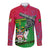Saint Kitts and Nevis Apparel Long Sleeve Button Shirt with National Coat of Arms and Cannon Graphic in Red and Green Cultural Pattern Design - Wonder Print Shop