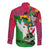 Saint Kitts and Nevis Apparel Long Sleeve Button Shirt with National Coat of Arms and Cannon Graphic in Red and Green Cultural Pattern Design - Wonder Print Shop