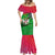 Saint Kitts and Nevis Apparel Mermaid Dress with National Coat of Arms and Cannon Graphic in Red and Green Cultural Pattern Design - Wonder Print Shop