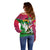 Saint Kitts and Nevis Apparel Off Shoulder Sweater with National Coat of Arms and Cannon Graphic in Red and Green Cultural Pattern Design - Wonder Print Shop