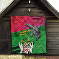 Saint Kitts and Nevis Apparel Quilt with National Coat of Arms and Cannon Graphic in Red and Green Cultural Pattern Design - Wonder Print Shop