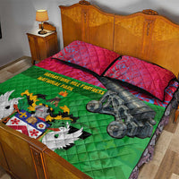 Saint Kitts and Nevis Apparel Quilt Bed Set with National Coat of Arms and Cannon Graphic in Red and Green Cultural Pattern Design - Wonder Print Shop