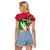 Saint Kitts and Nevis Apparel Raglan Cropped T Shirt with National Coat of Arms and Cannon Graphic in Red and Green Cultural Pattern Design - Wonder Print Shop