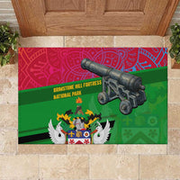 Saint Kitts and Nevis Apparel Rubber Doormat with National Coat of Arms and Cannon Graphic in Red and Green Cultural Pattern Design - Wonder Print Shop