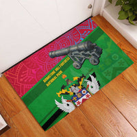 Saint Kitts and Nevis Apparel Rubber Doormat with National Coat of Arms and Cannon Graphic in Red and Green Cultural Pattern Design - Wonder Print Shop