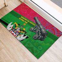 Saint Kitts and Nevis Apparel Rubber Doormat with National Coat of Arms and Cannon Graphic in Red and Green Cultural Pattern Design - Wonder Print Shop