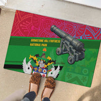 Saint Kitts and Nevis Apparel Rubber Doormat with National Coat of Arms and Cannon Graphic in Red and Green Cultural Pattern Design - Wonder Print Shop