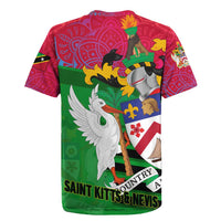 Saint Kitts and Nevis Apparel Rugby Jersey with National Coat of Arms and Cannon Graphic in Red and Green Cultural Pattern Design - Wonder Print Shop