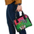 Saint Kitts and Nevis Apparel Shoulder Handbag with National Coat of Arms and Cannon Graphic in Red and Green Cultural Pattern Design - Wonder Print Shop