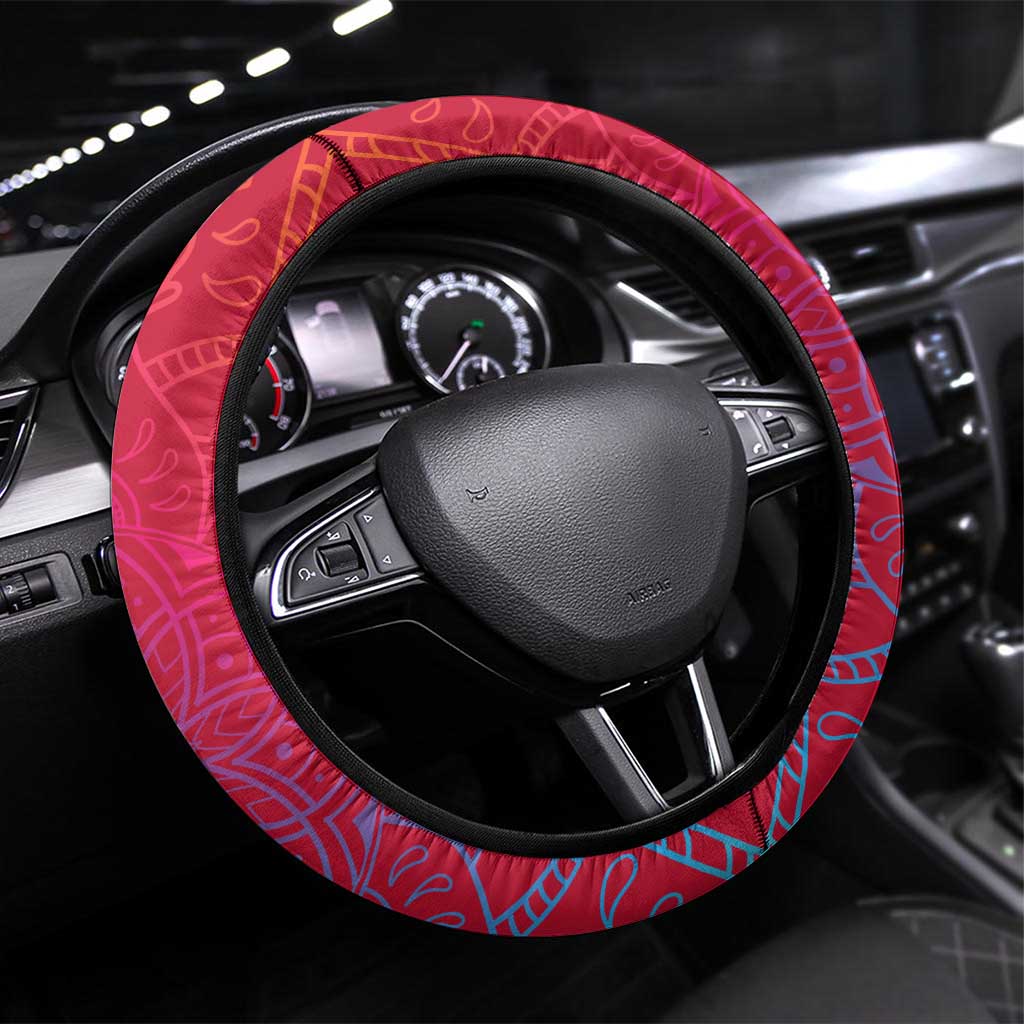 Saint Kitts and Nevis Apparel Steering Wheel Cover with National Coat of Arms and Cannon Graphic in Red and Green Cultural Pattern Design - Wonder Print Shop