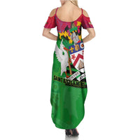 Saint Kitts and Nevis Apparel Summer Maxi Dress with National Coat of Arms and Cannon Graphic in Red and Green Cultural Pattern Design - Wonder Print Shop
