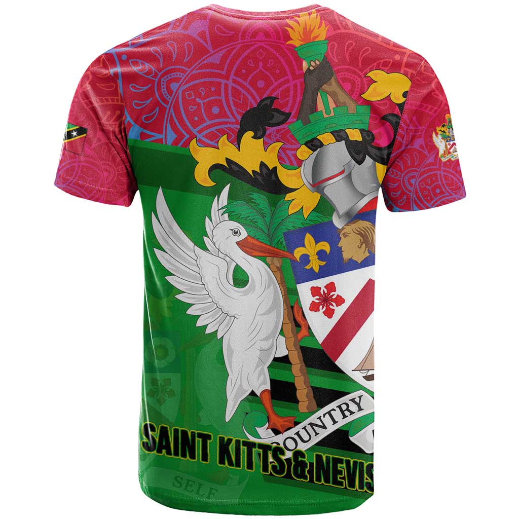 Saint Kitts and Nevis Apparel T Shirt with National Coat of Arms and Cannon Graphic in Red and Green Cultural Pattern Design - Wonder Print Shop