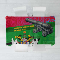 Saint Kitts and Nevis Apparel Tablecloth with National Coat of Arms and Cannon Graphic in Red and Green Cultural Pattern Design - Wonder Print Shop