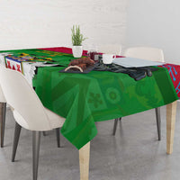 Saint Kitts and Nevis Apparel Tablecloth with National Coat of Arms and Cannon Graphic in Red and Green Cultural Pattern Design - Wonder Print Shop
