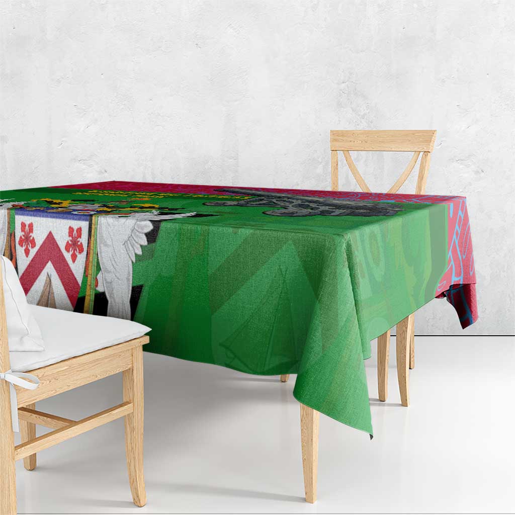 Saint Kitts and Nevis Apparel Tablecloth with National Coat of Arms and Cannon Graphic in Red and Green Cultural Pattern Design - Wonder Print Shop