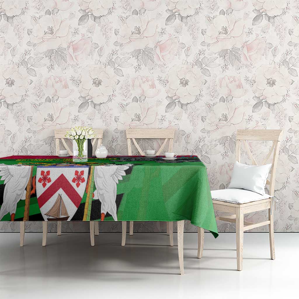 Saint Kitts and Nevis Apparel Tablecloth with National Coat of Arms and Cannon Graphic in Red and Green Cultural Pattern Design - Wonder Print Shop