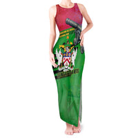 Saint Kitts and Nevis Apparel Tank Maxi Dress with National Coat of Arms and Cannon Graphic in Red and Green Cultural Pattern Design - Wonder Print Shop