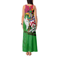 Saint Kitts and Nevis Apparel Tank Maxi Dress with National Coat of Arms and Cannon Graphic in Red and Green Cultural Pattern Design - Wonder Print Shop
