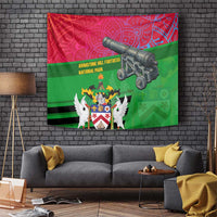 Saint Kitts and Nevis Apparel Tapestry with National Coat of Arms and Cannon Graphic in Red and Green Cultural Pattern Design - Wonder Print Shop