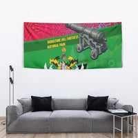 Saint Kitts and Nevis Apparel Tapestry with National Coat of Arms and Cannon Graphic in Red and Green Cultural Pattern Design - Wonder Print Shop