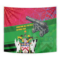Saint Kitts and Nevis Apparel Tapestry with National Coat of Arms and Cannon Graphic in Red and Green Cultural Pattern Design - Wonder Print Shop