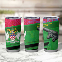 Saint Kitts and Nevis Apparel Tumbler Cup with National Coat of Arms and Cannon Graphic in Red and Green Cultural Pattern Design - Wonder Print Shop
