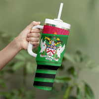 Saint Kitts and Nevis Apparel Tumbler With Handle with National Coat of Arms and Cannon Graphic in Red and Green Cultural Pattern Design - Wonder Print Shop