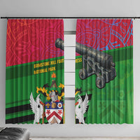 Saint Kitts and Nevis Apparel Window Curtain with National Coat of Arms and Cannon Graphic in Red and Green Cultural Pattern Design - Wonder Print Shop