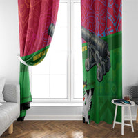 Saint Kitts and Nevis Apparel Window Curtain with National Coat of Arms and Cannon Graphic in Red and Green Cultural Pattern Design - Wonder Print Shop