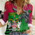 Saint Kitts and Nevis Apparel Women Casual Shirt with National Coat of Arms and Cannon Graphic in Red and Green Cultural Pattern Design - Wonder Print Shop