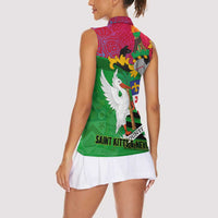 Saint Kitts and Nevis Apparel Women Sleeveless Polo Shirt with National Coat of Arms and Cannon Graphic in Red and Green Cultural Pattern Design - Wonder Print Shop