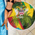 Saint Kitts and Nevis Apparel Beach Blanket with Coat of Arms, Palm Trees, and Hammock Graphic in Tropical Green and Flag-Inspired Design - Wonder Print Shop