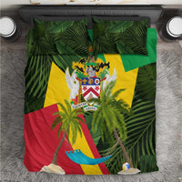 Saint Kitts and Nevis Apparel Bedding Set with Coat of Arms, Palm Trees, and Hammock Graphic in Tropical Green and Flag-Inspired Design - Wonder Print Shop