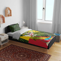 Saint Kitts and Nevis Apparel Bedding Set with Coat of Arms, Palm Trees, and Hammock Graphic in Tropical Green and Flag-Inspired Design - Wonder Print Shop