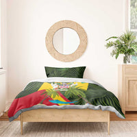 Saint Kitts and Nevis Apparel Bedding Set with Coat of Arms, Palm Trees, and Hammock Graphic in Tropical Green and Flag-Inspired Design - Wonder Print Shop