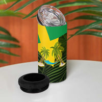 Saint Kitts and Nevis Apparel 4 in 1 Can Cooler Tumbler with Coat of Arms, Palm Trees, and Hammock Graphic in Tropical Green and Flag-Inspired Design - Wonder Print Shop