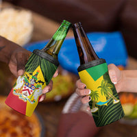 Saint Kitts and Nevis Apparel 4 in 1 Can Cooler Tumbler with Coat of Arms, Palm Trees, and Hammock Graphic in Tropical Green and Flag-Inspired Design - Wonder Print Shop