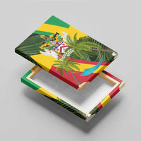 Saint Kitts and Nevis Apparel Canvas Wall Art with Coat of Arms, Palm Trees, and Hammock Graphic in Tropical Green and Flag-Inspired Design - Wonder Print Shop