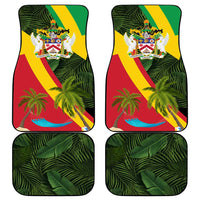 Saint Kitts and Nevis Apparel Car Mats with Coat of Arms, Palm Trees, and Hammock Graphic in Tropical Green and Flag-Inspired Design - Wonder Print Shop