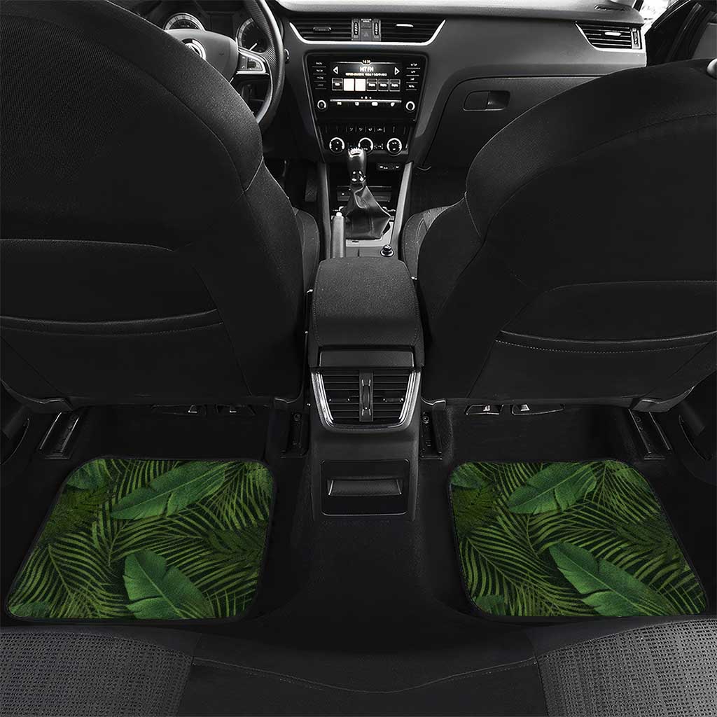 Saint Kitts and Nevis Apparel Car Mats with Coat of Arms, Palm Trees, and Hammock Graphic in Tropical Green and Flag-Inspired Design - Wonder Print Shop