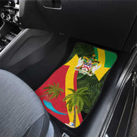 Saint Kitts and Nevis Apparel Car Mats with Coat of Arms, Palm Trees, and Hammock Graphic in Tropical Green and Flag-Inspired Design - Wonder Print Shop