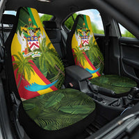 Saint Kitts and Nevis Apparel Car Seat Cover with Coat of Arms, Palm Trees, and Hammock Graphic in Tropical Green and Flag-Inspired Design - Wonder Print Shop