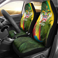 Saint Kitts and Nevis Apparel Car Seat Cover with Coat of Arms, Palm Trees, and Hammock Graphic in Tropical Green and Flag-Inspired Design - Wonder Print Shop