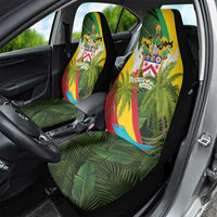 Saint Kitts and Nevis Apparel Car Seat Cover with Coat of Arms, Palm Trees, and Hammock Graphic in Tropical Green and Flag-Inspired Design - Wonder Print Shop