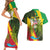 Saint Kitts and Nevis Apparel Couples Matching Short Sleeve Bodycon Dress and Hawaiian Shirt with Coat of Arms, Palm Trees, and Hammock Graphic in Tropical Green and Flag-Inspired Design - Wonder Print Shop