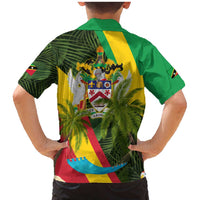 Saint Kitts and Nevis Apparel Family Matching Mermaid Dress and Hawaiian Shirt with Coat of Arms, Palm Trees, and Hammock Graphic in Tropical Green and Flag-Inspired Design - Wonder Print Shop