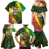 Saint Kitts and Nevis Apparel Family Matching Mermaid Dress and Hawaiian Shirt with Coat of Arms, Palm Trees, and Hammock Graphic in Tropical Green and Flag-Inspired Design - Wonder Print Shop